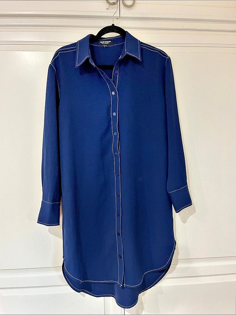 Velvet Heart Button Front Tunic Top Dress in navy Blue Size Small Like New